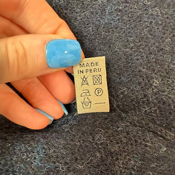 Peruvian Link Feather Cardigan Baby Alpaca Contrast Trim Fuzzy Crew Neck Sweater - Picture 11 of 12